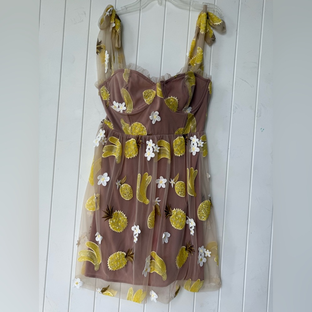 For Love And Lemons Tropical Fruit Punch pineapple and banana sequin dress S